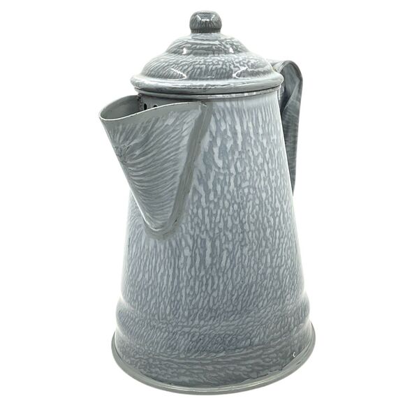 Grey Graniteware Coffee Pot Enamel Vntg Speckled Cowboy Kettle Rustic Farmhouse - Picture 2 of 7